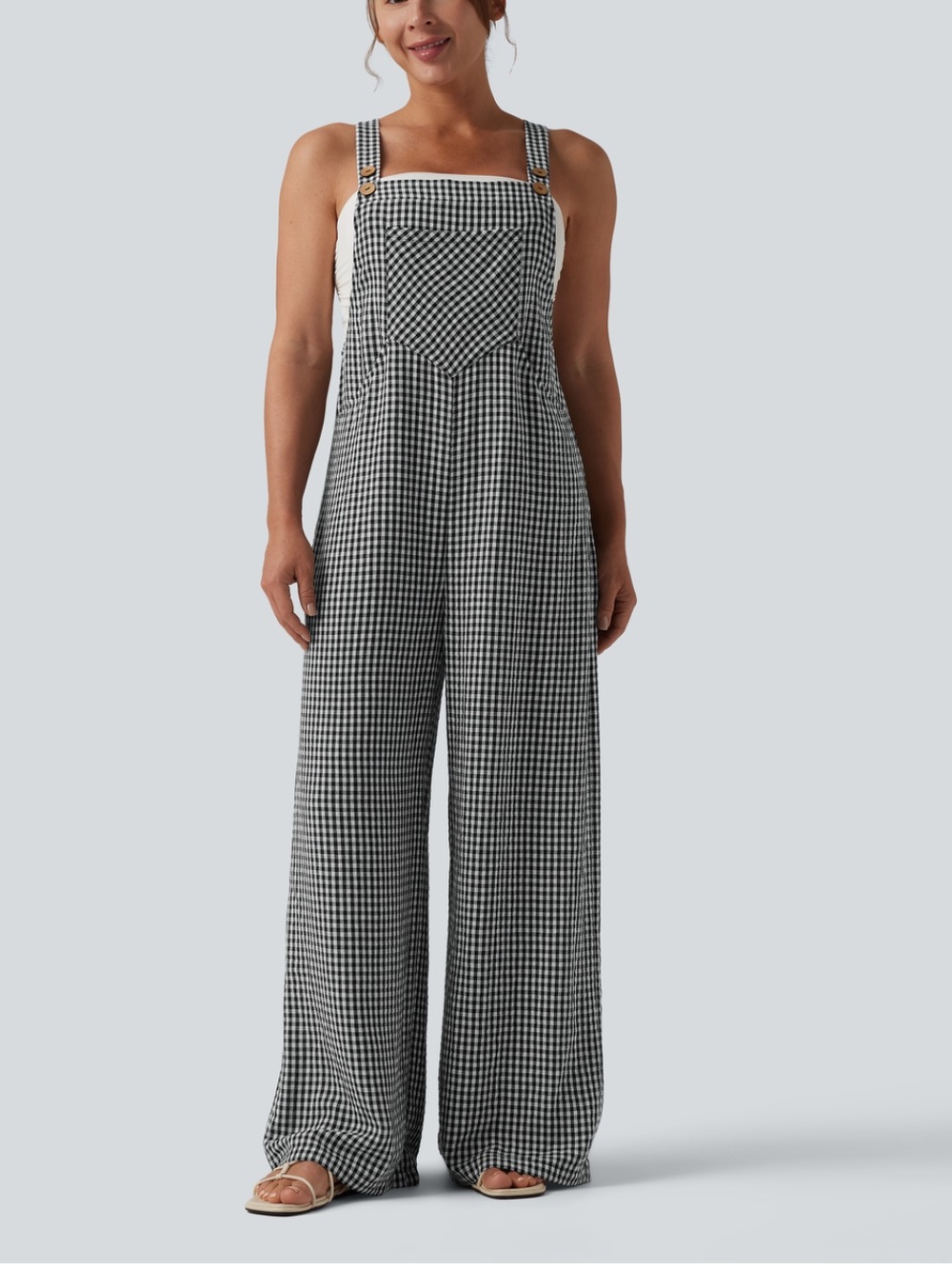 HALARA Black and White Gingham Midi Overall jumpsuit M